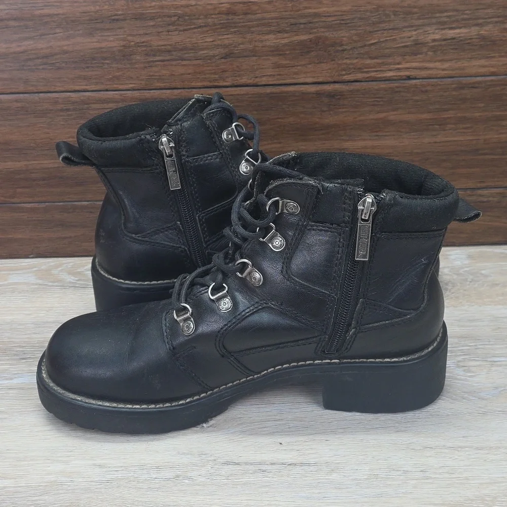 VNTG 90s/Y2K Harley-Davidson Women Leather Ankle LaceUp Riding Moto Boots SZ 10 - Picture 4 of 16